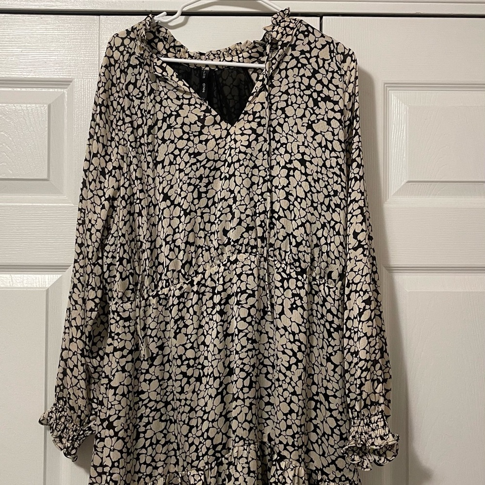 Mango Black and Cream Patterned Dress